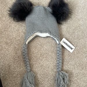 Warm winter hat natural Pom poms